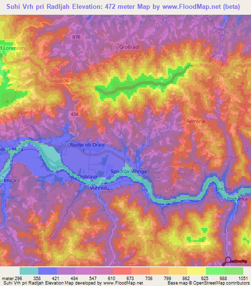 Suhi Vrh pri Radljah,Slovenia Elevation Map