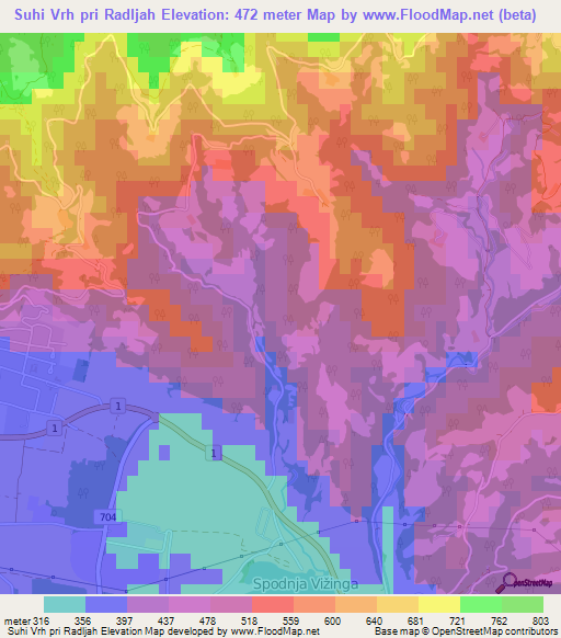 Suhi Vrh pri Radljah,Slovenia Elevation Map