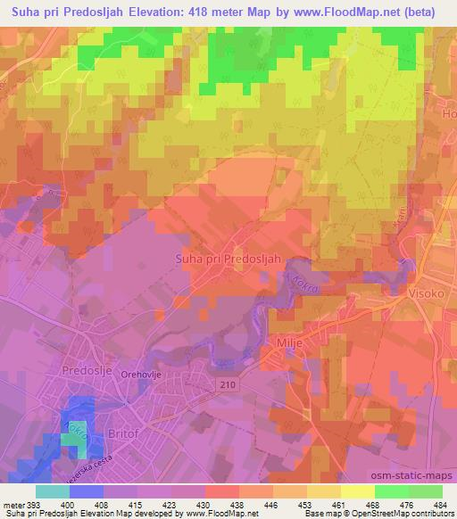 Suha pri Predosljah,Slovenia Elevation Map