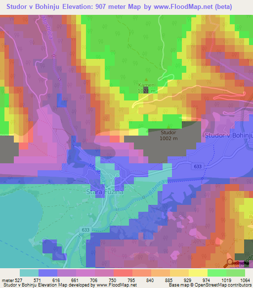 Studor v Bohinju,Slovenia Elevation Map