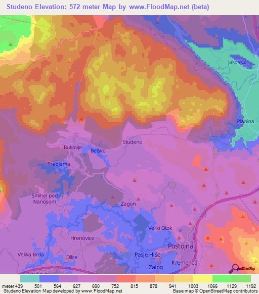 Studeno,Slovenia Elevation Map