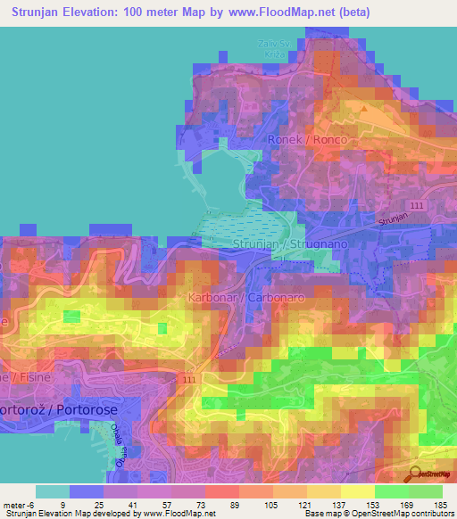 Strunjan,Slovenia Elevation Map