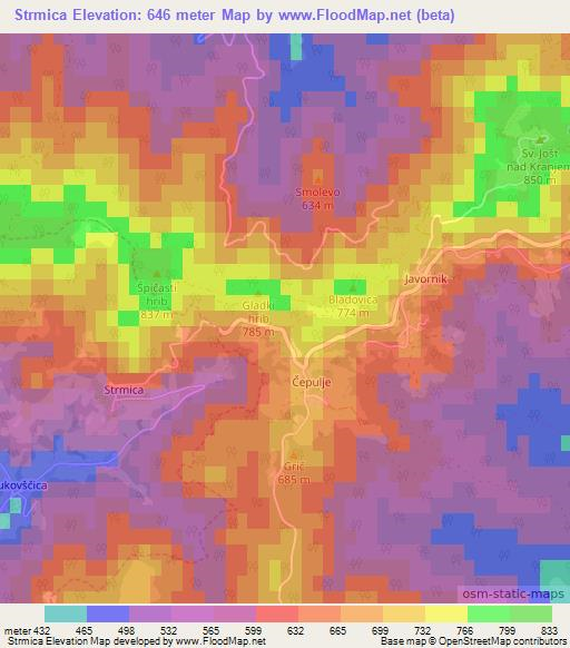 Strmica,Slovenia Elevation Map