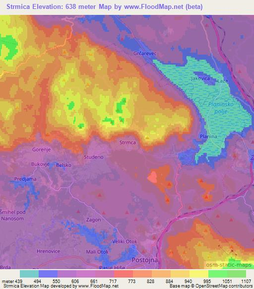 Strmica,Slovenia Elevation Map