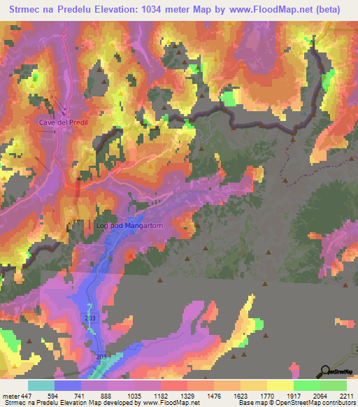 Strmec na Predelu,Slovenia Elevation Map