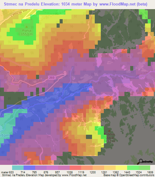 Strmec na Predelu,Slovenia Elevation Map