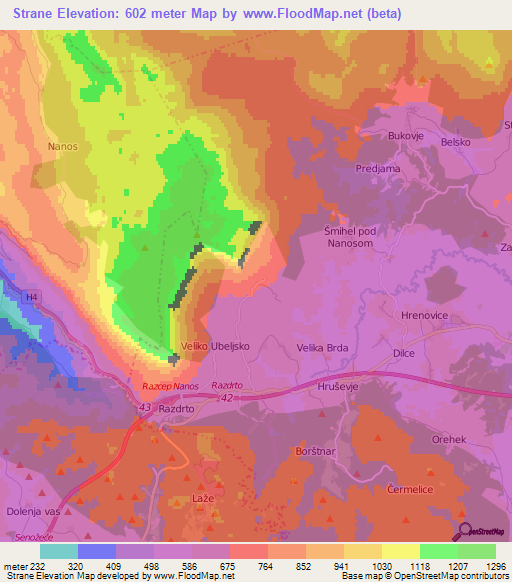 Strane,Slovenia Elevation Map