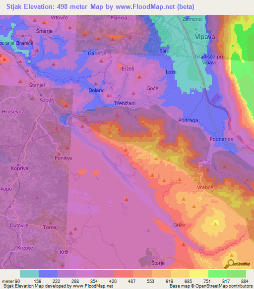 Stjak,Slovenia Elevation Map