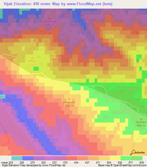 Stjak,Slovenia Elevation Map