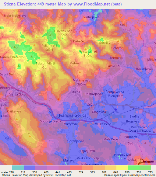 Sticna,Slovenia Elevation Map