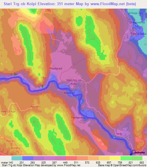 Stari Trg ob Kolpi,Slovenia Elevation Map