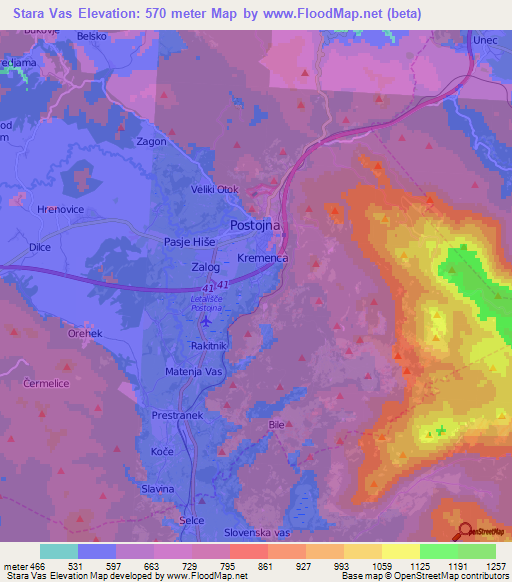 Stara Vas,Slovenia Elevation Map