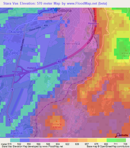 Stara Vas,Slovenia Elevation Map