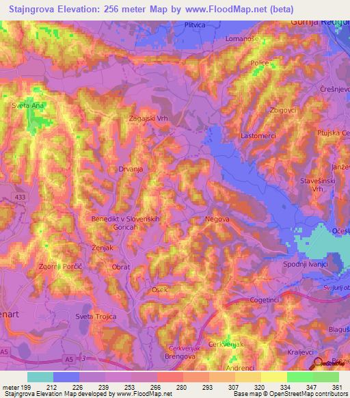 Stajngrova,Slovenia Elevation Map