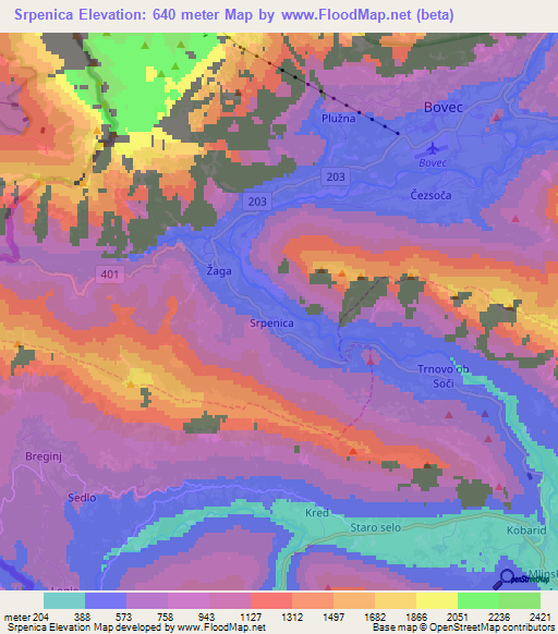 Srpenica,Slovenia Elevation Map