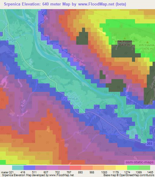 Srpenica,Slovenia Elevation Map