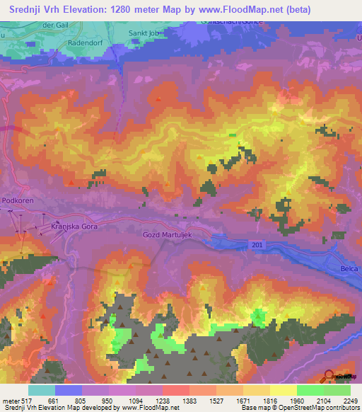 Srednji Vrh,Slovenia Elevation Map