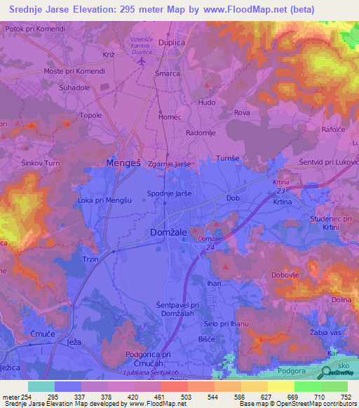 Srednje Jarse,Slovenia Elevation Map