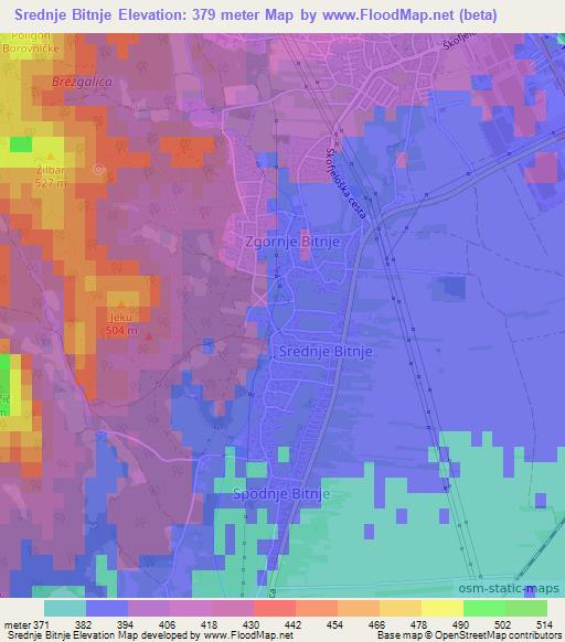 Srednje Bitnje,Slovenia Elevation Map