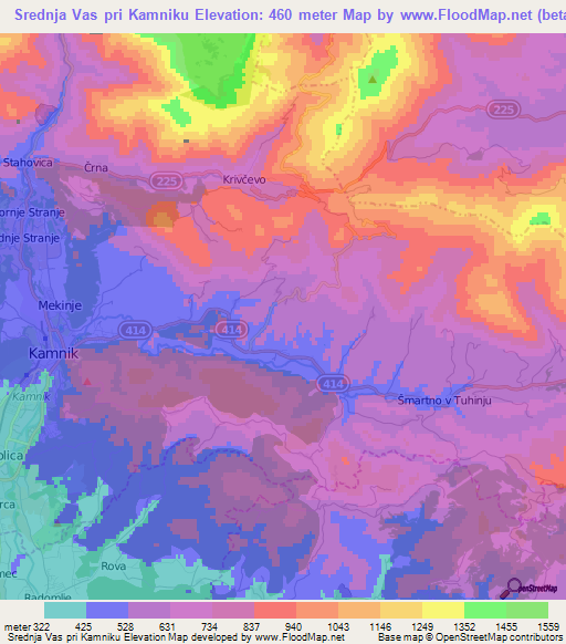 Srednja Vas pri Kamniku,Slovenia Elevation Map