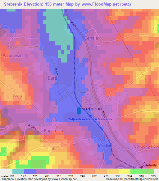 Srebrenik,Bosnia and Herzegovina Elevation Map