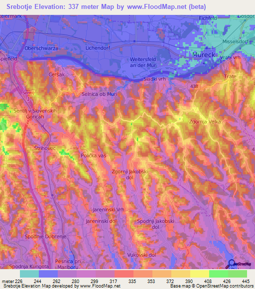 Srebotje,Slovenia Elevation Map