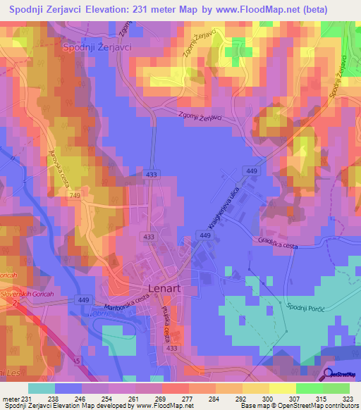 Spodnji Zerjavci,Slovenia Elevation Map