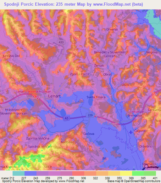 Spodnji Porcic,Slovenia Elevation Map