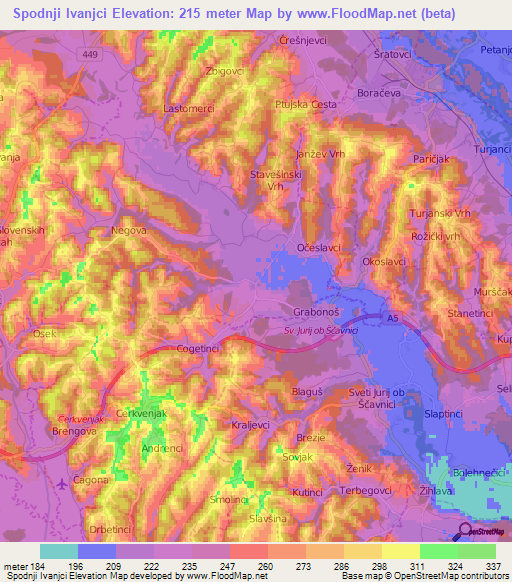 Spodnji Ivanjci,Slovenia Elevation Map