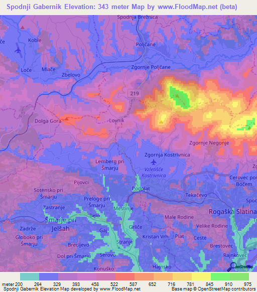 Spodnji Gabernik,Slovenia Elevation Map