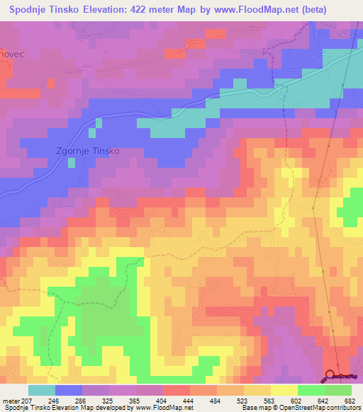 Spodnje Tinsko,Slovenia Elevation Map