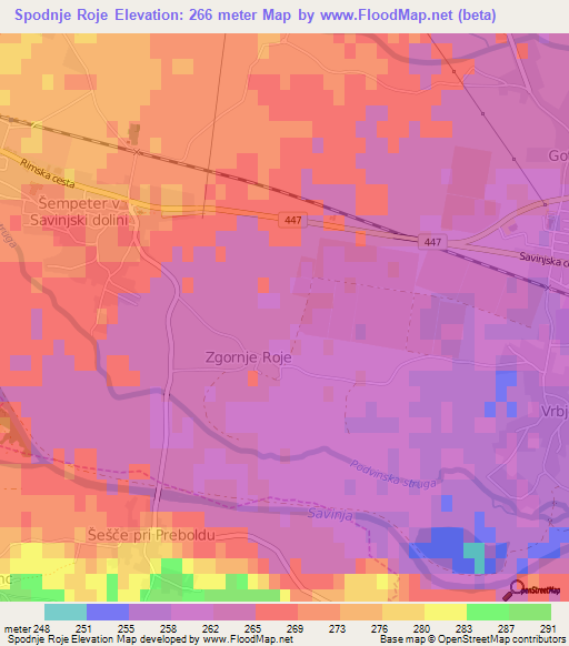 Spodnje Roje,Slovenia Elevation Map