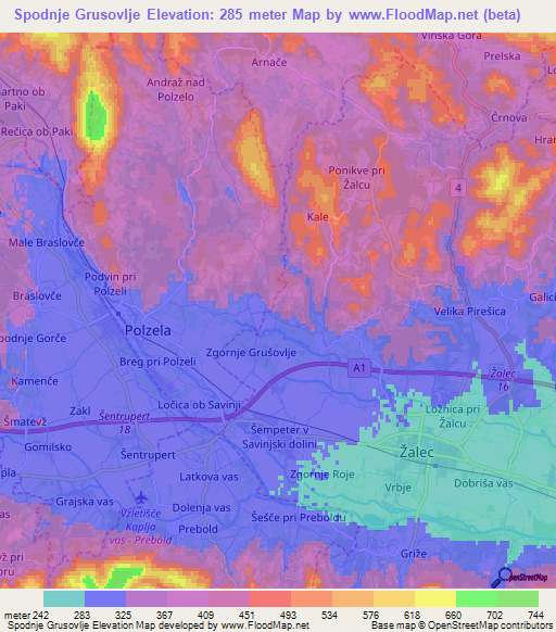 Spodnje Grusovlje,Slovenia Elevation Map