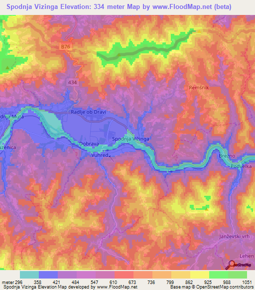 Spodnja Vizinga,Slovenia Elevation Map