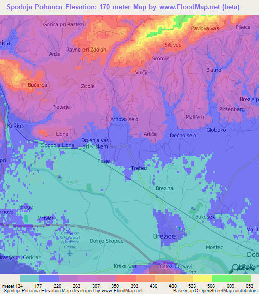 Spodnja Pohanca,Slovenia Elevation Map