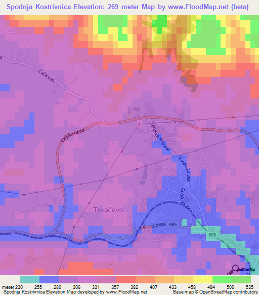 Spodnja Kostrivnica,Slovenia Elevation Map