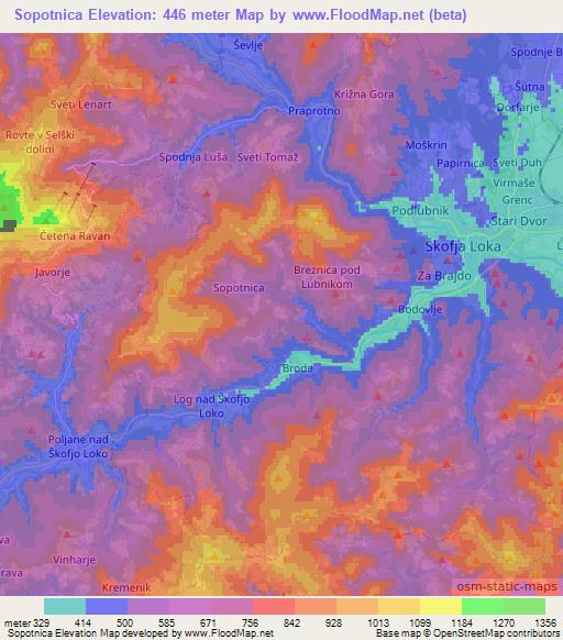 Sopotnica,Slovenia Elevation Map