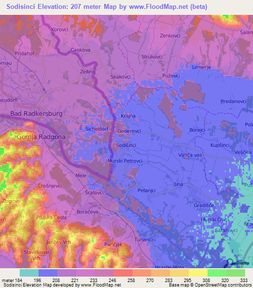 Sodisinci,Slovenia Elevation Map