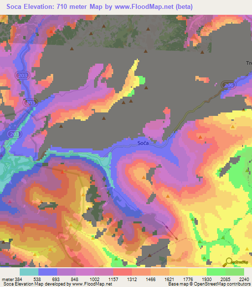 Soca,Slovenia Elevation Map