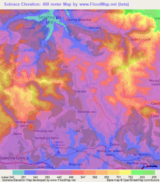 Sobrace,Slovenia Elevation Map