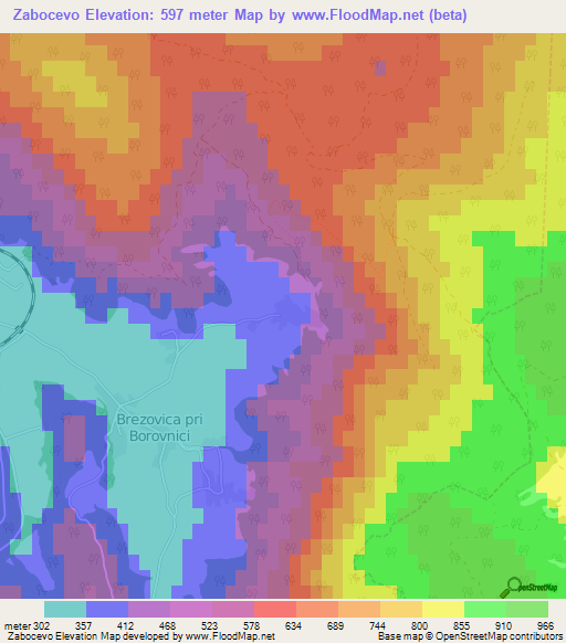 Zabocevo,Slovenia Elevation Map