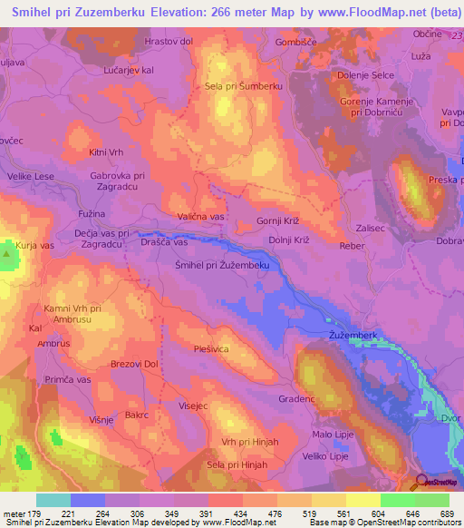 Smihel pri Zuzemberku,Slovenia Elevation Map