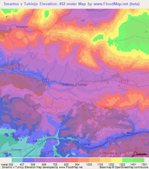 Smartno v Tuhinju,Slovenia Elevation Map