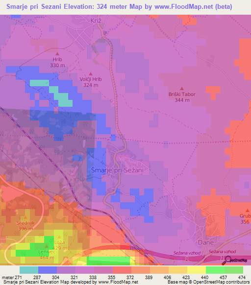 Smarje pri Sezani,Slovenia Elevation Map