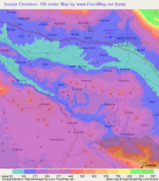 Smarje,Slovenia Elevation Map