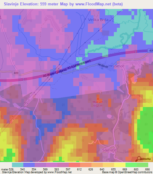 Slavinje,Slovenia Elevation Map