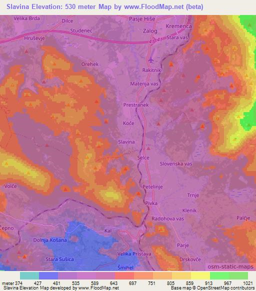 Slavina,Slovenia Elevation Map