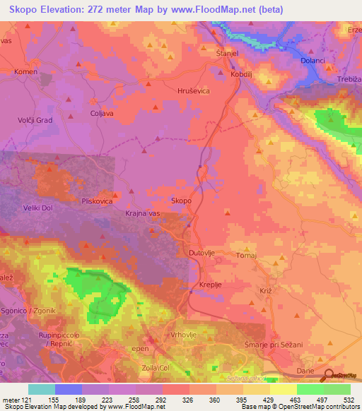 Skopo,Slovenia Elevation Map