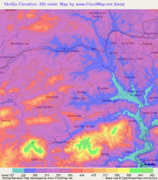 Skofija,Slovenia Elevation Map