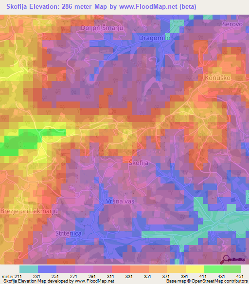 Skofija,Slovenia Elevation Map